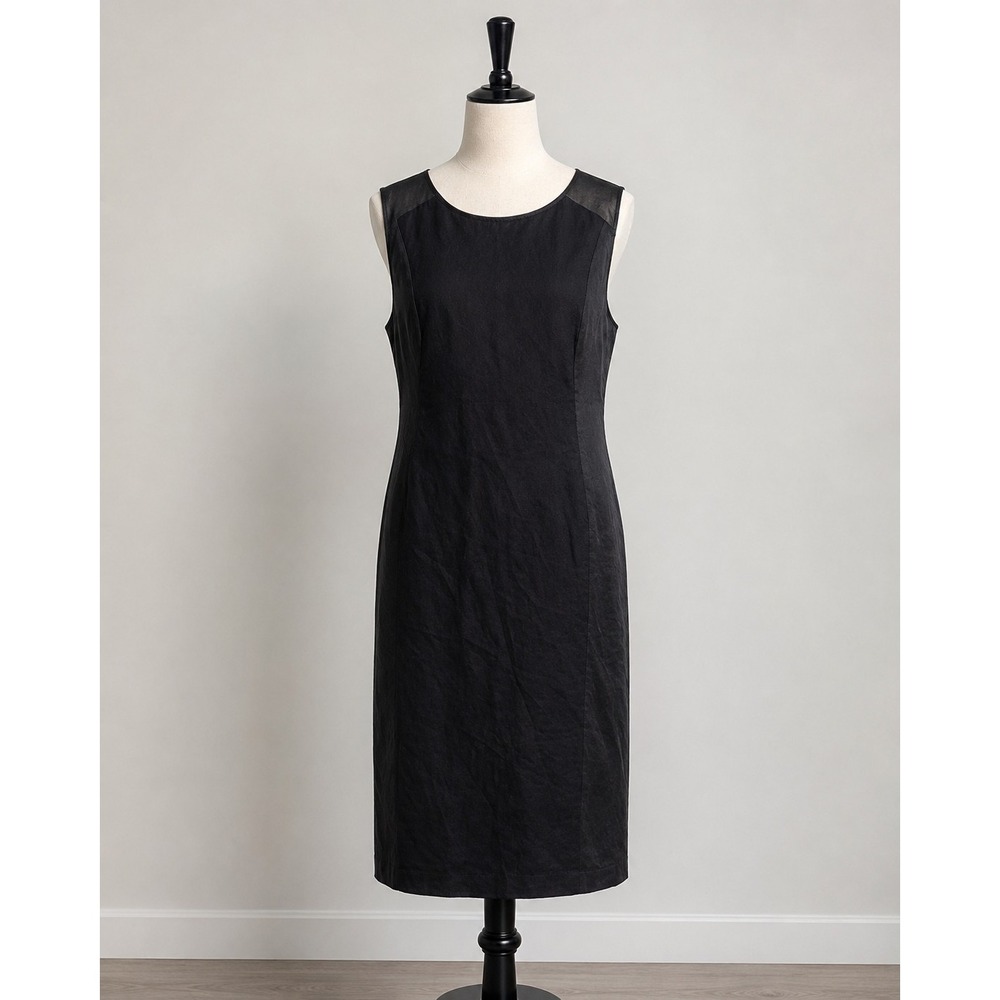 Classiques Entier Women's Shift Dress Size 14 Black With Genuine Leather Inserts